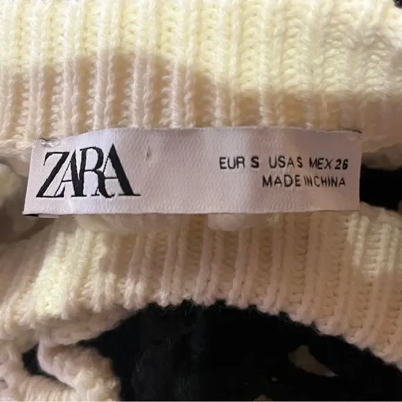 Zara Limited Edition Black White Women's Floral Crochet Sweater Boho Festival - Picture 9 of 16